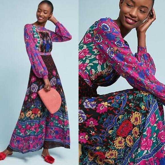 NEW Anthropologie Moulinette Soeurs Emporia Boho Lined Pink Maxi Dress Size: 6 - Picture 1 of 7